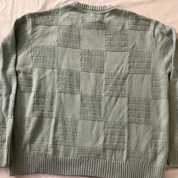 Mode of One Men's Long-Sleeve Relaxed-Fit Textured Check Sweater Blue Fin XXL - Picture 4 of 6